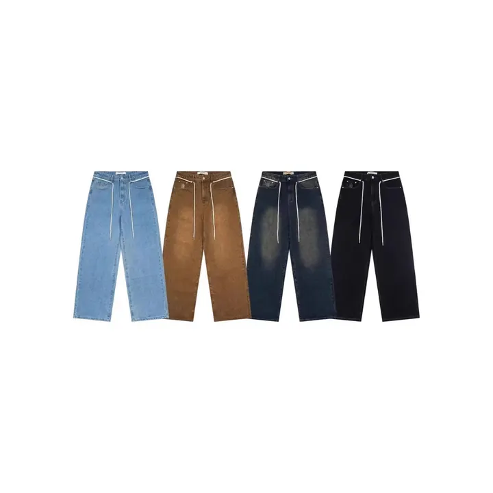 Drawstring Wide Leg Baggy Denim Jeans