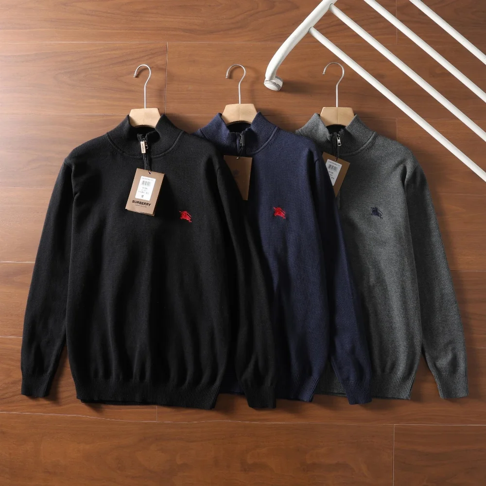 Burberry Equestrian Knight Embroidered Half-Zip Sweater