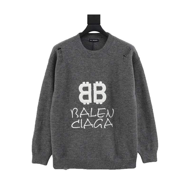 Balenciaga BB Logo Distressed Knit Sweater