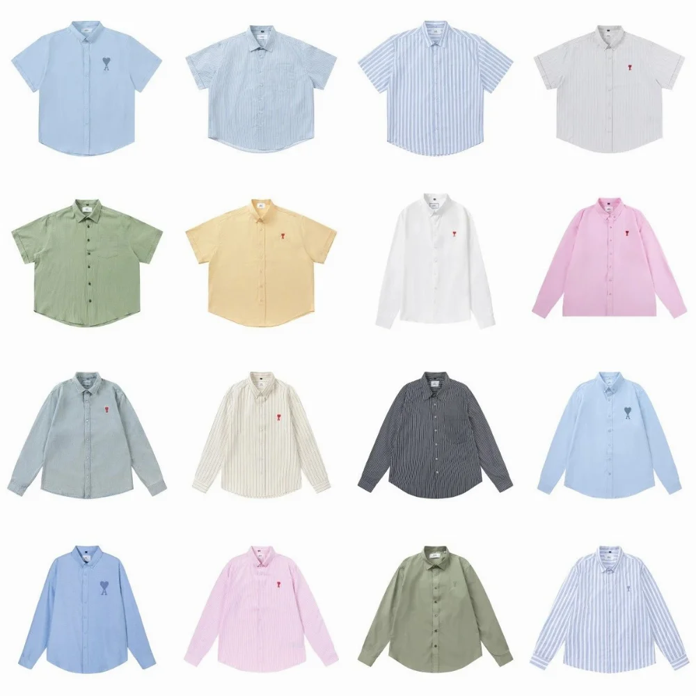 Ami Paris Heart Embroidery Button-Up Shirt