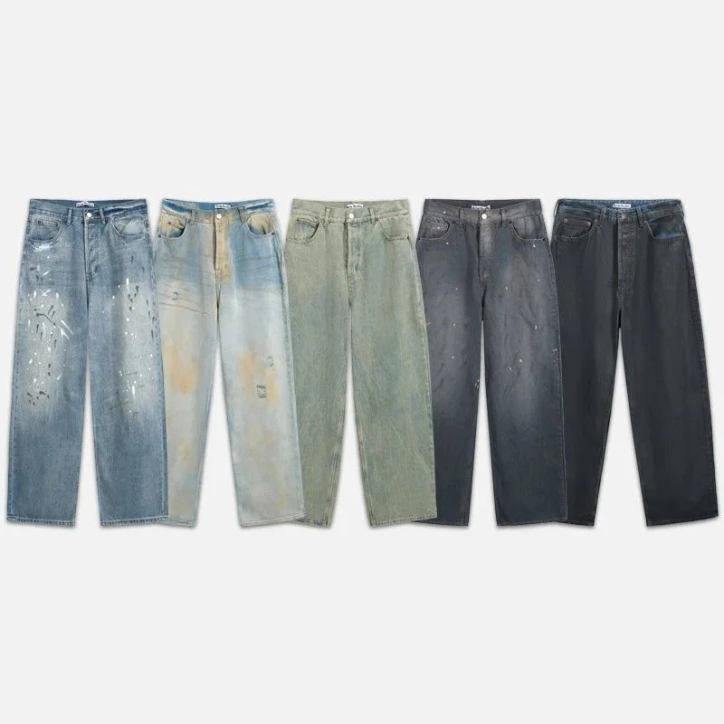 Acne Studios Paint-Splatter Distressed Wide-Leg Jeans