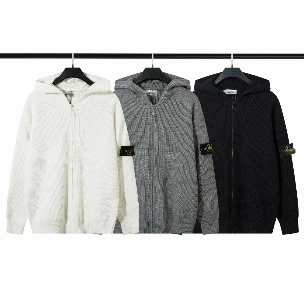 Stone Island Ribbed Zip-Up Hooded Sweater