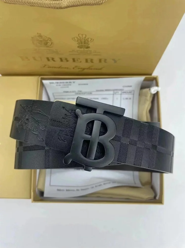 Burberry Check Pattern Leather Belt