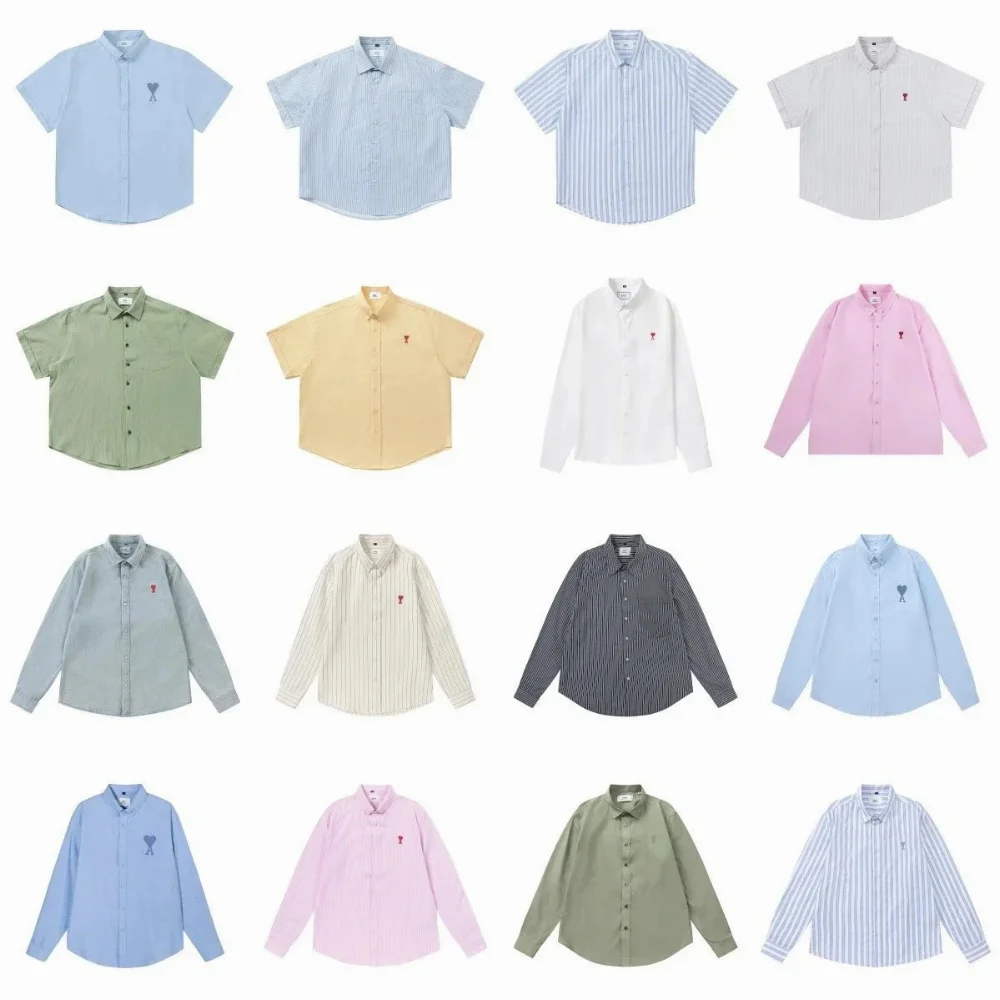Ami Heart Embroidery Button-Up Shirt