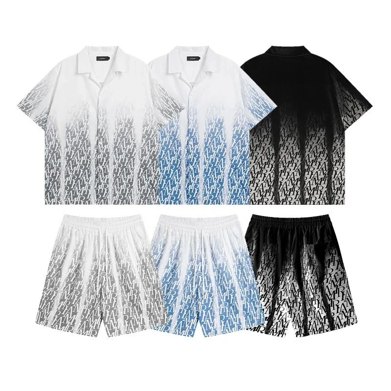 AMIRI Monogram Gradient Print Short Sleeve Shirt and Shorts Set