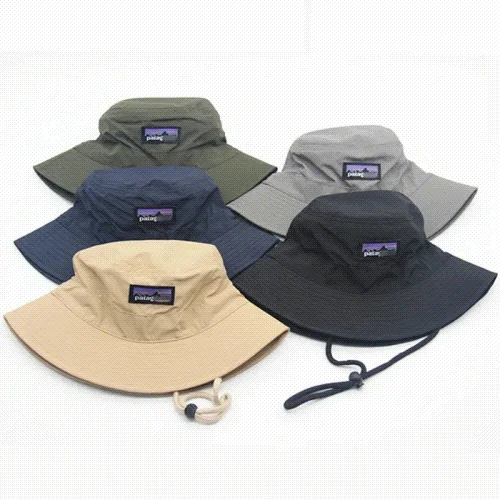 Patagonia Wide-brimmed nylon bucket hat with drawstring chin cord and front logo