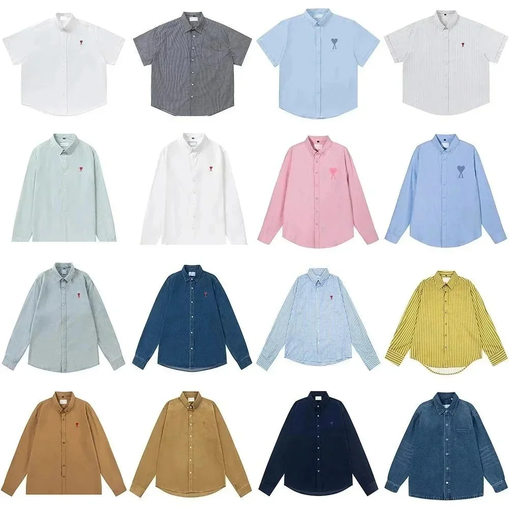 Ami Paris Heart Embroidery Button-Up Shirt