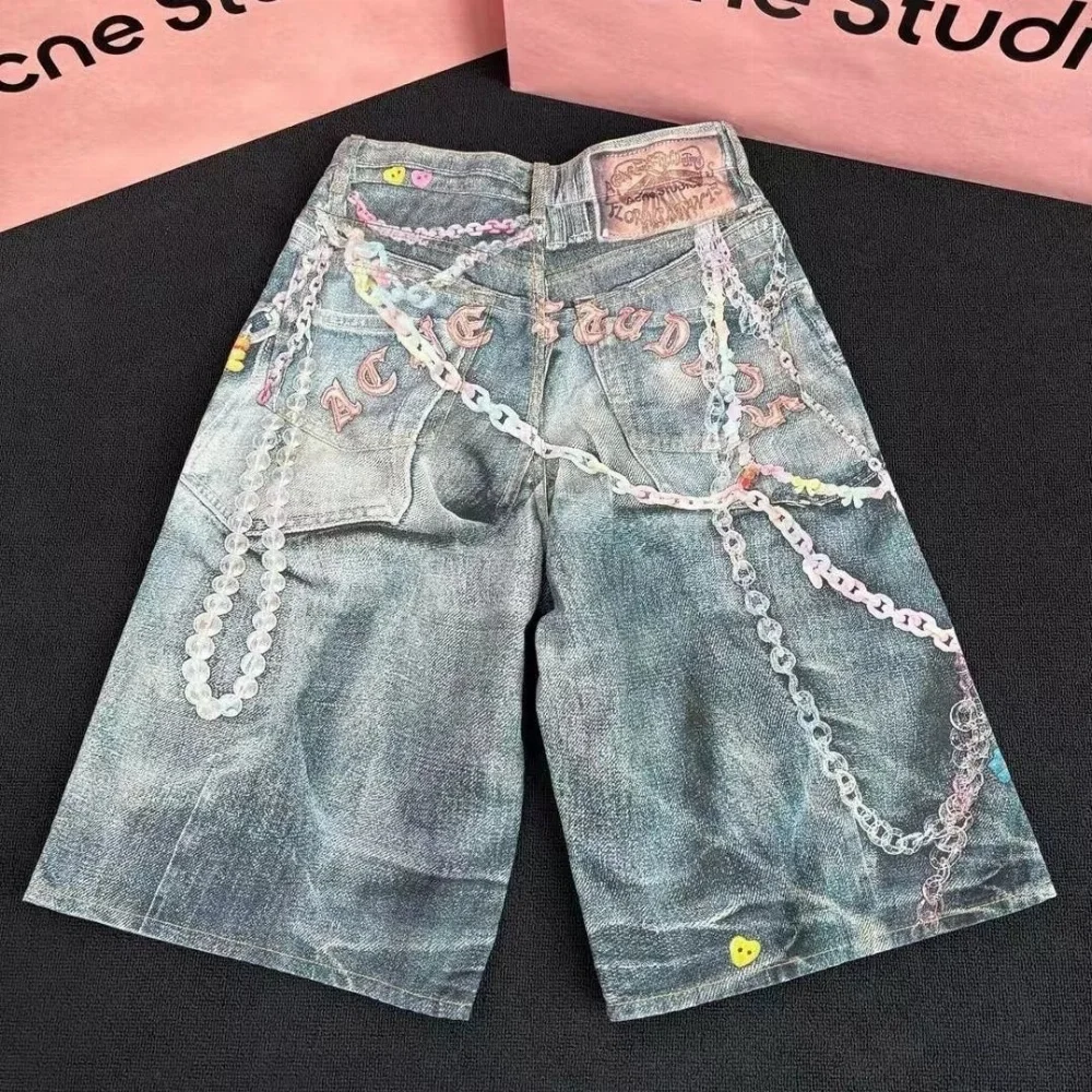 Acne Studios Candy Chain Embroidered Denim Shorts