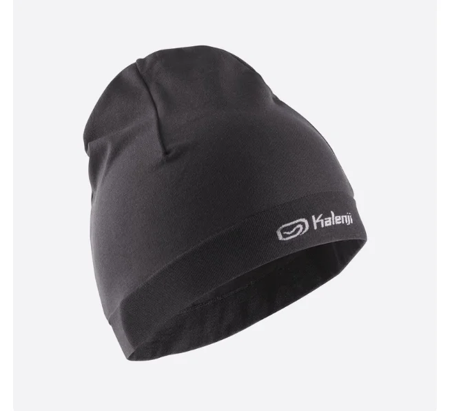 Kalenji Black knit beanie with ribbed cuff and small logo