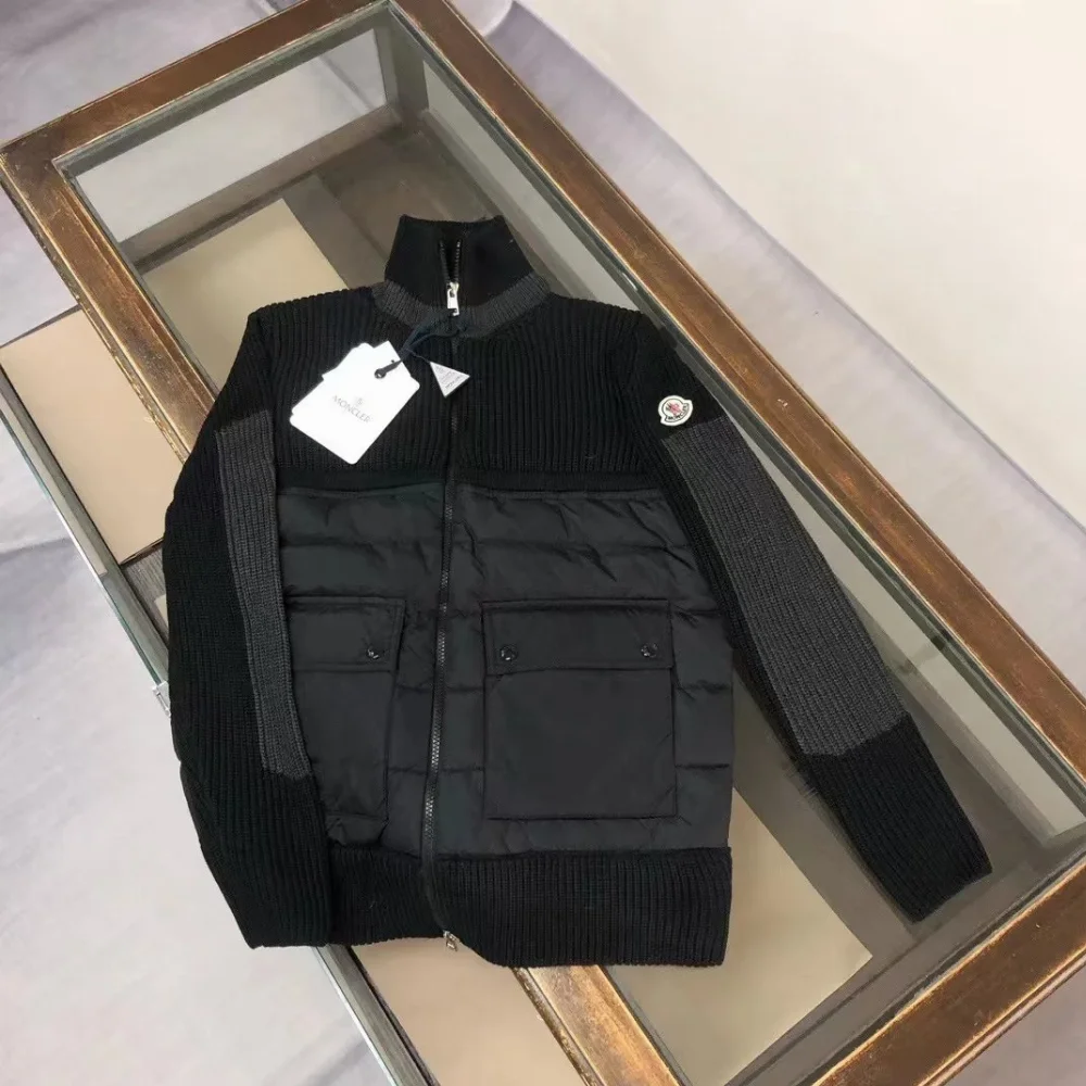 Moncler Ribbed Knit and Quilted Panel Jacket