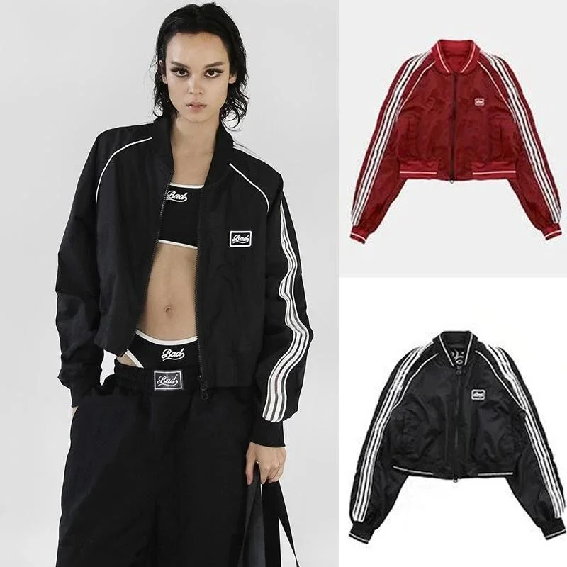 Bad Three-Stripe Cropped Bomber Jacket