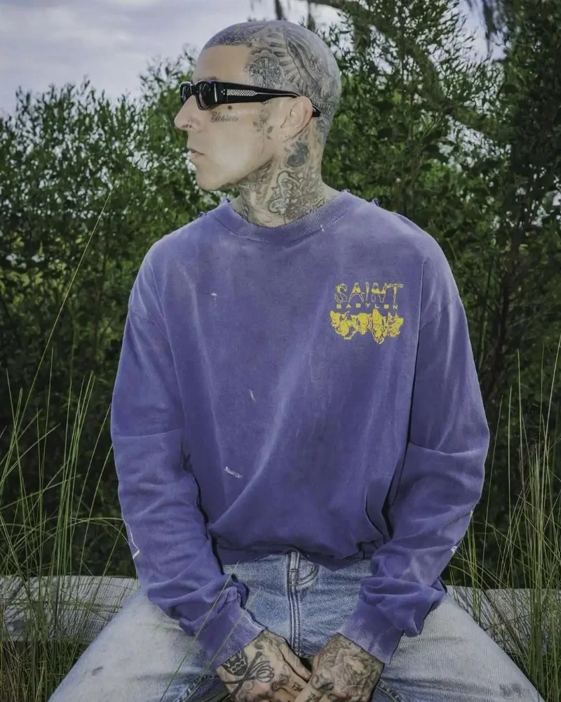 Saint Babylon Yellow Graphic Print Long Sleeve Crewneck