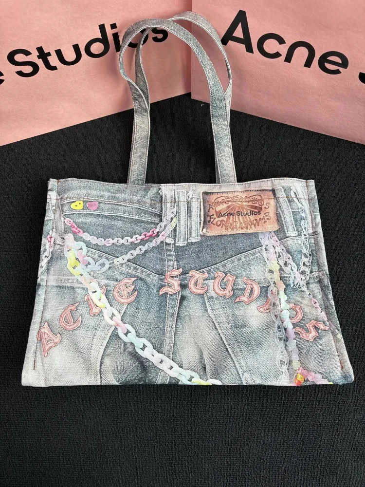 Acne Studios Denim Print Tote Bag