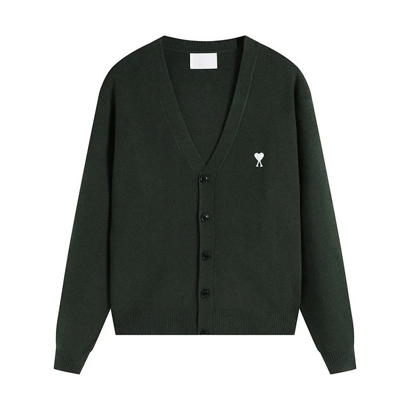 Ami Heart Embroidery Knit Cardigan