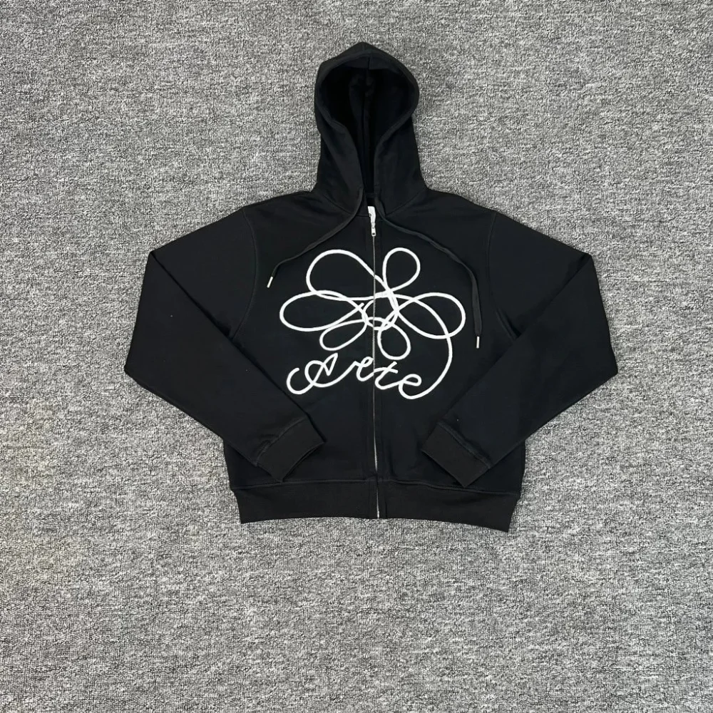 JS.Arte Floral Script Print Zip-Up Hoodie