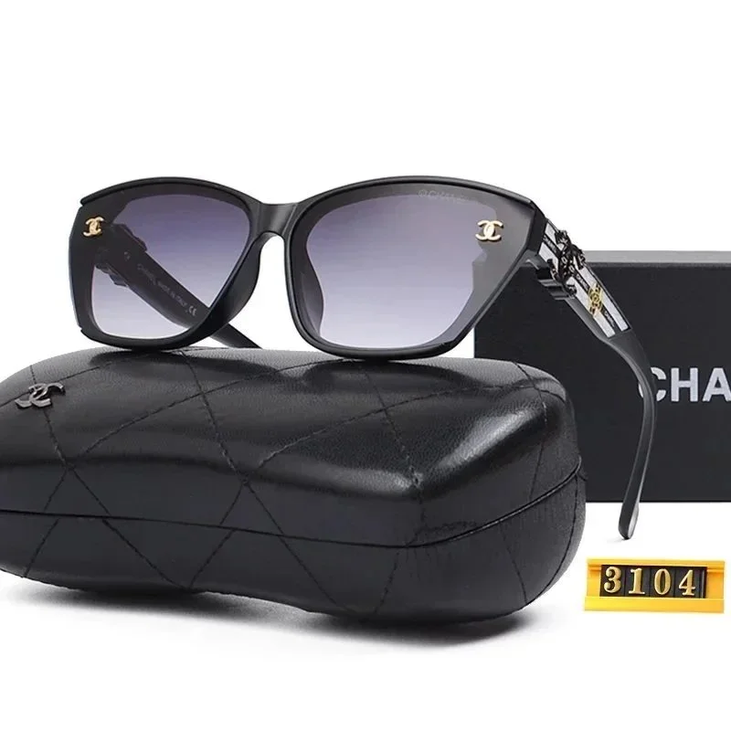 Chanel Black acetate oversized sunglasses with gold CC logos and quilted case