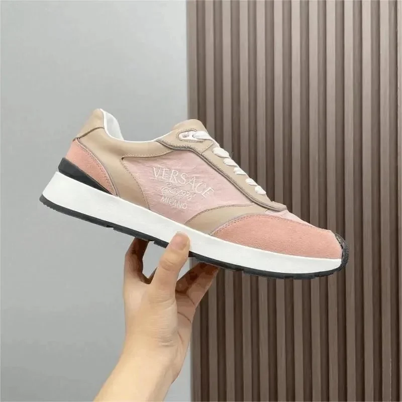 Versace Pink Beige Suede Panel Sneakers