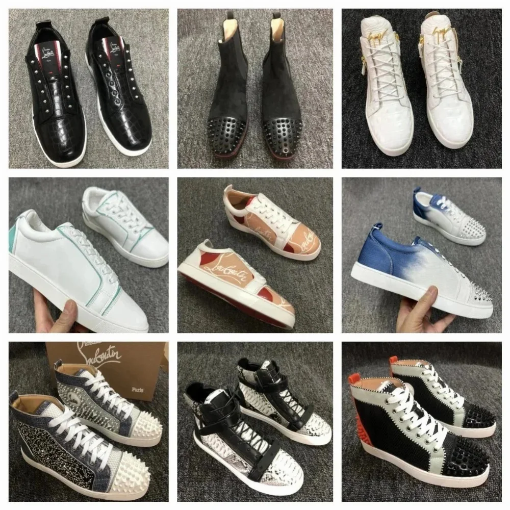 Christian Louboutin Leather and suede low and high top sneakers with studs