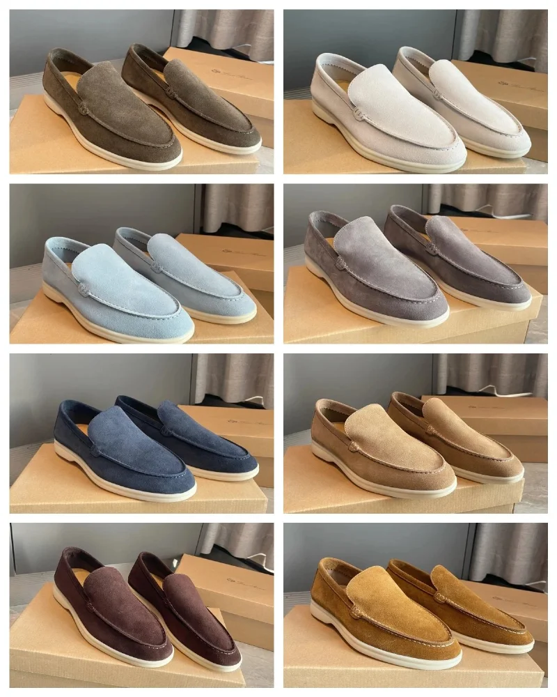 Loro Piana Suede slip-on loafer with contrast stitching and cream sole