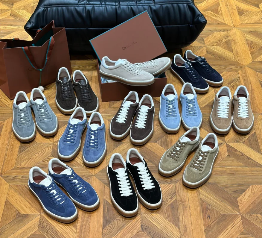 Loro Piana Suede and leather low-top sneakers with contrast sole