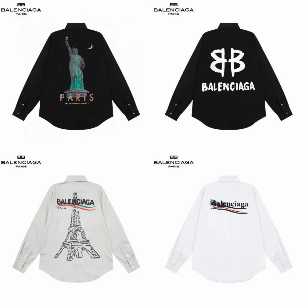 Balenciaga Statue of Liberty Eiffel Tower Graphic Long-Sleeve Shirt