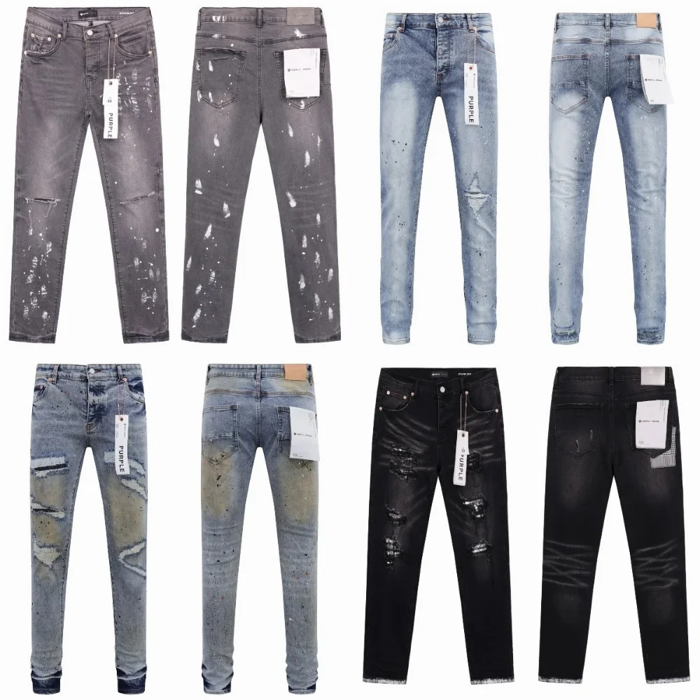 PURPLE Distressed Paint-Splatter Denim Jeans