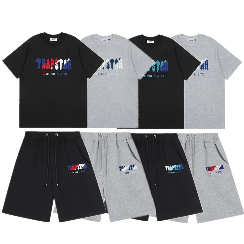 Trapstar Gradient Letter Embroidered T-Shirt and Shorts Set