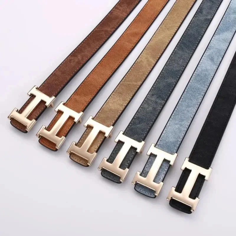 Suede-textured belt with crystal-embellished H-shaped metal buckle