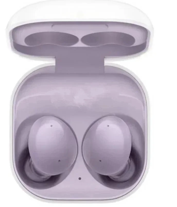 Lilac wireless earbuds in white charging case