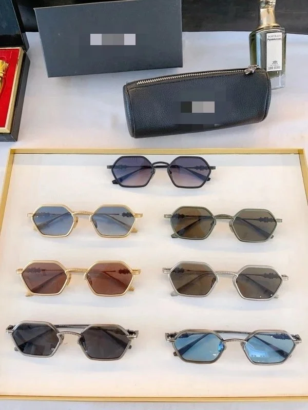 hexagonal metal frame brown gradient lenses sunglasses