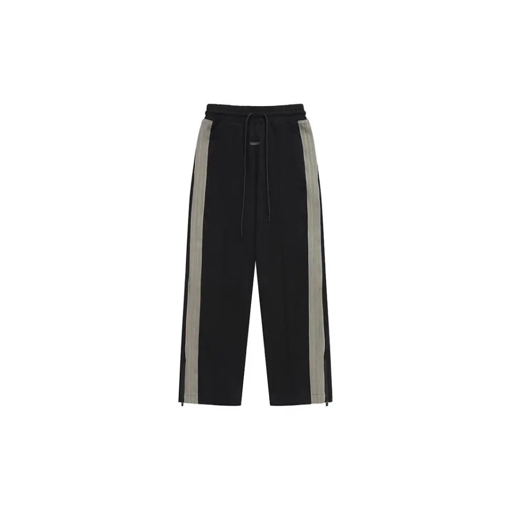 Black and olive side stripe track pants with drawstring waist