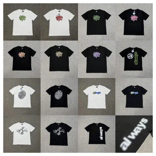 White or black cotton short-sleeve T-shirt with centered graphic print featuring 'always' text or abstract logo