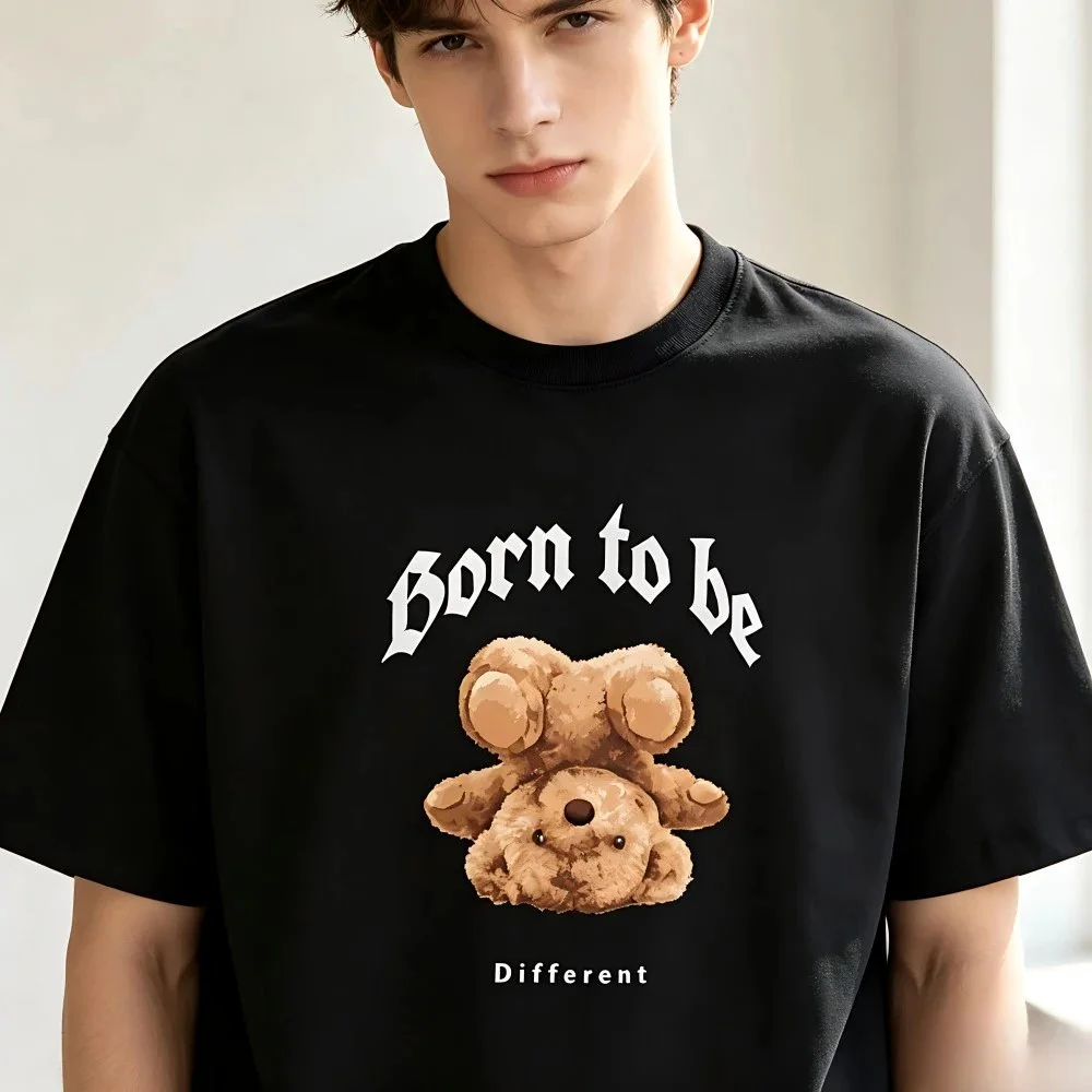 Black oversized t-shirt with teddy bear graphic and gothic font text