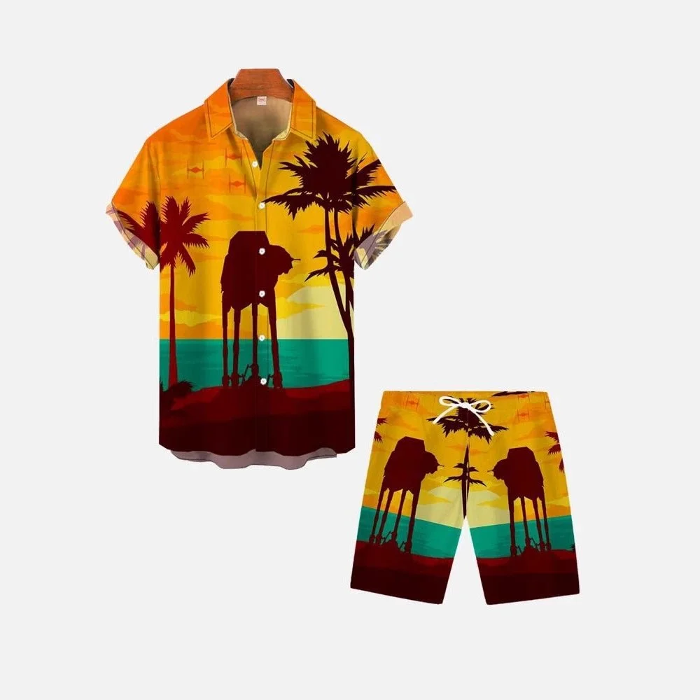 teal gradient floral print button-up shirt with matching shorts