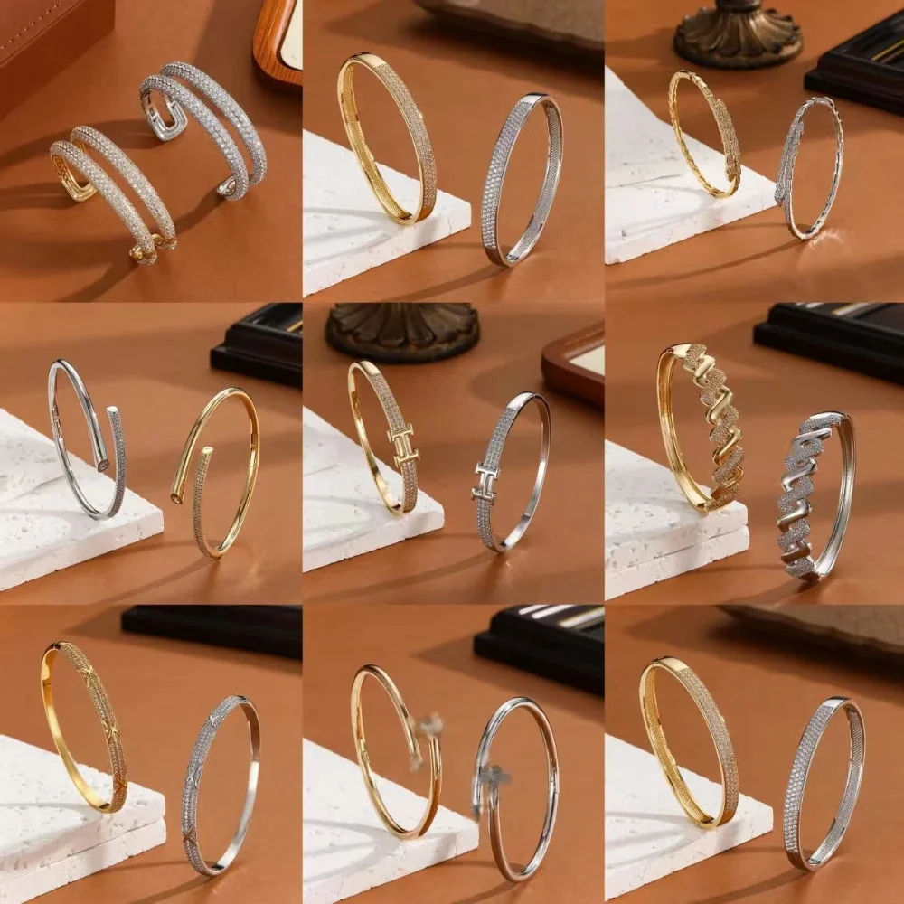 gold and silver tone paved bangle with nail motif