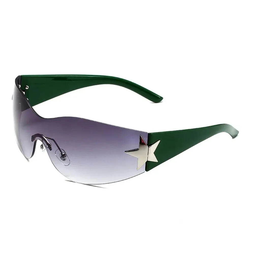 Pink translucent shield sunglasses with metallic star accent