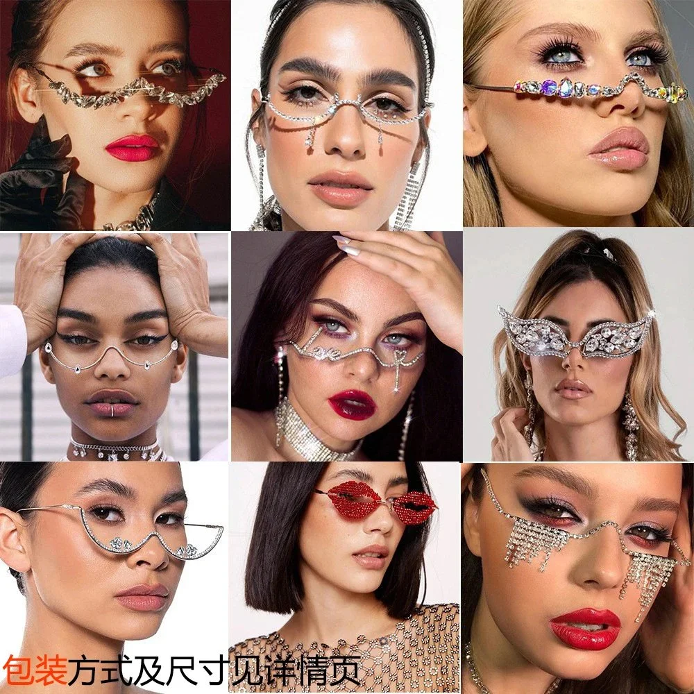 silver and gold metal frames heavily encrusted with clear rhinestones geometric and oval shapes