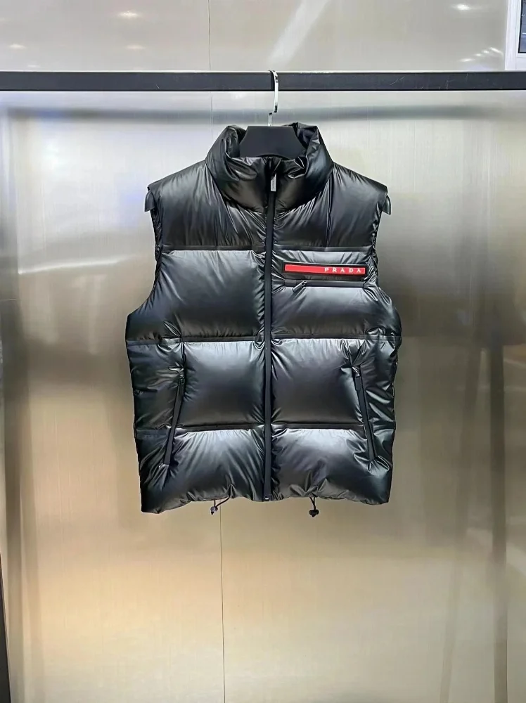 Prada Red Logo Patch Puffer Vest