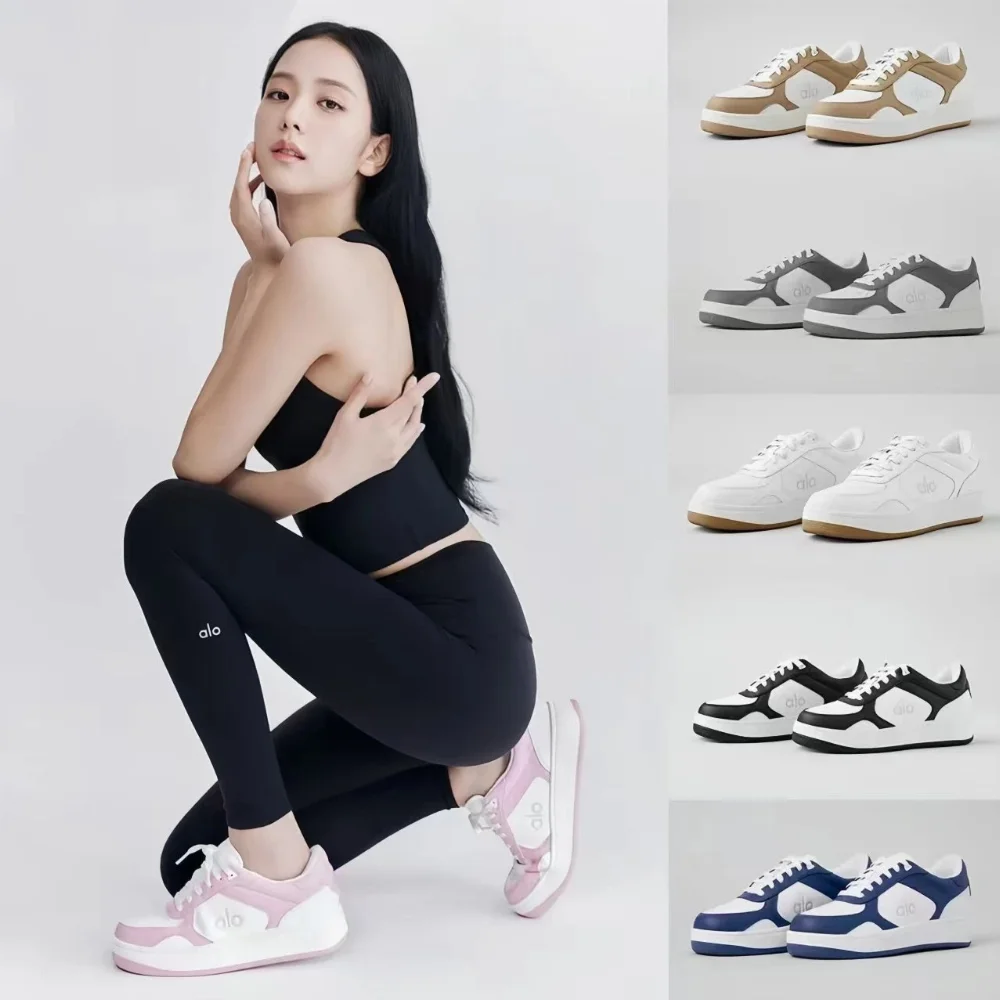 Alo Low-top color-blocked sneakers with white base and pastel or neutral overlays