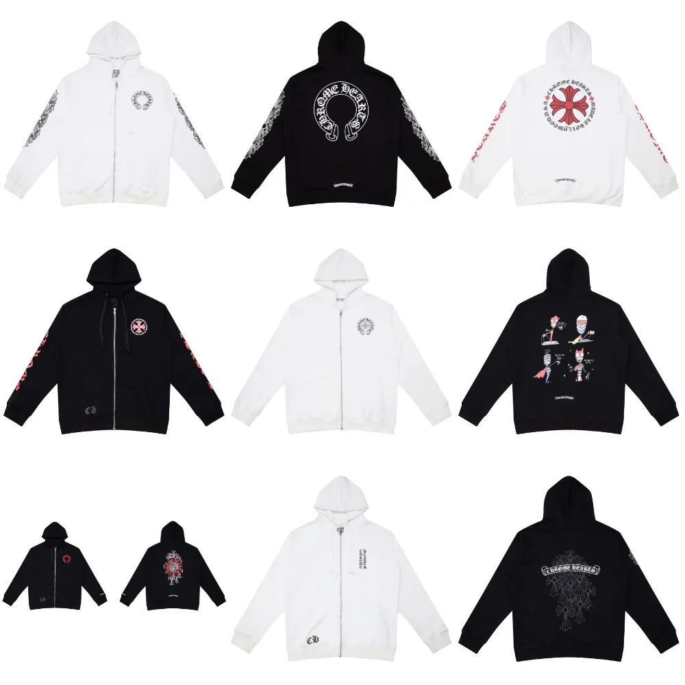Chrome Hearts Cross Logo and Floral Sleeve Zip-Up Hoodie