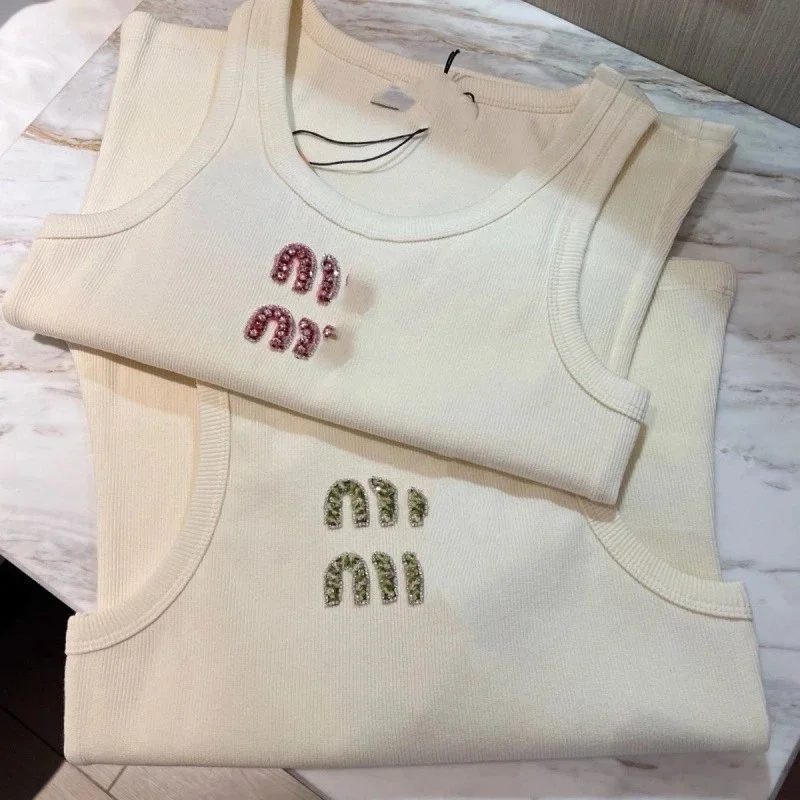 Miu Miu Crystal-Embellished Logo Knit Top
