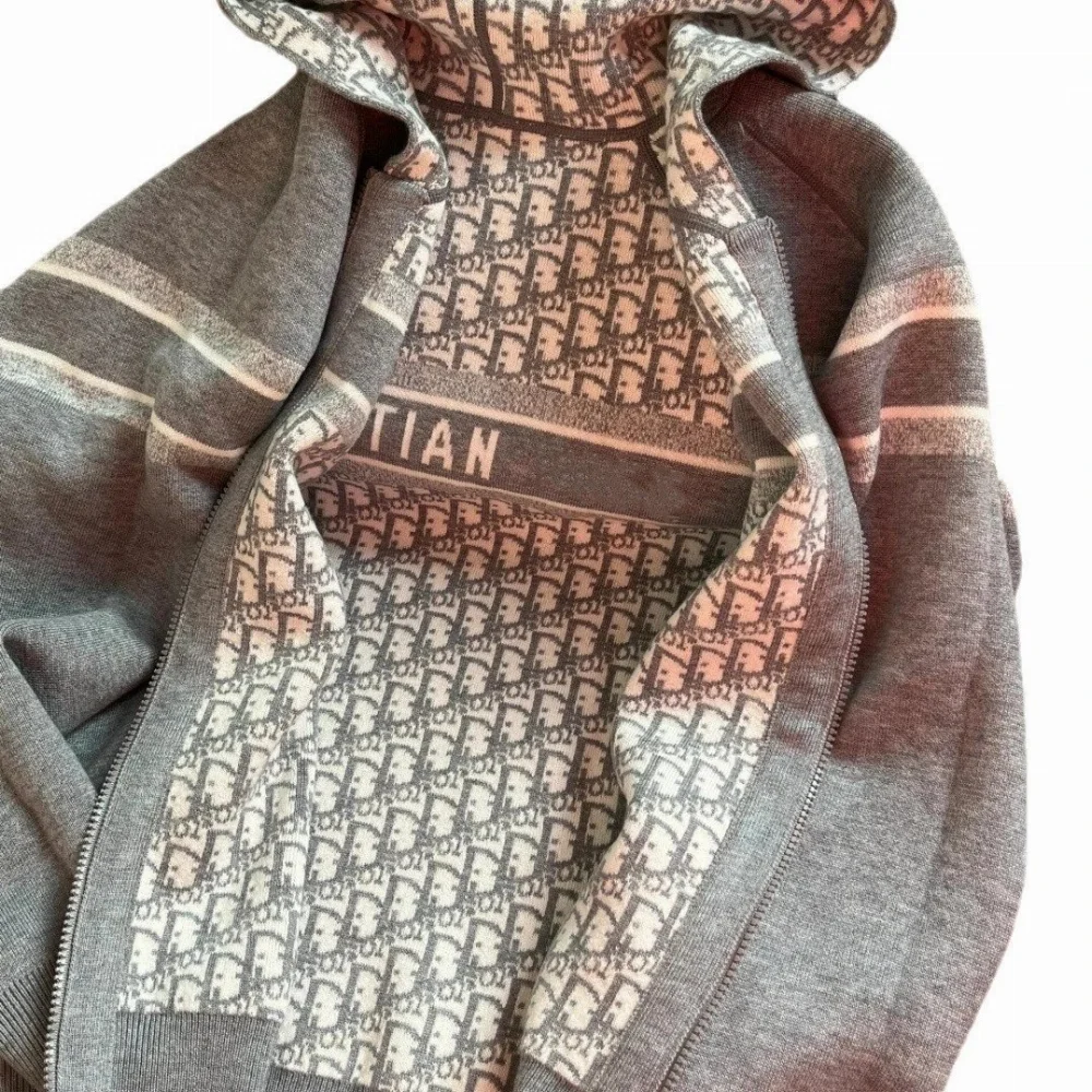 Dior Oblique Monogram Print Zip-Up Hooded Sweater