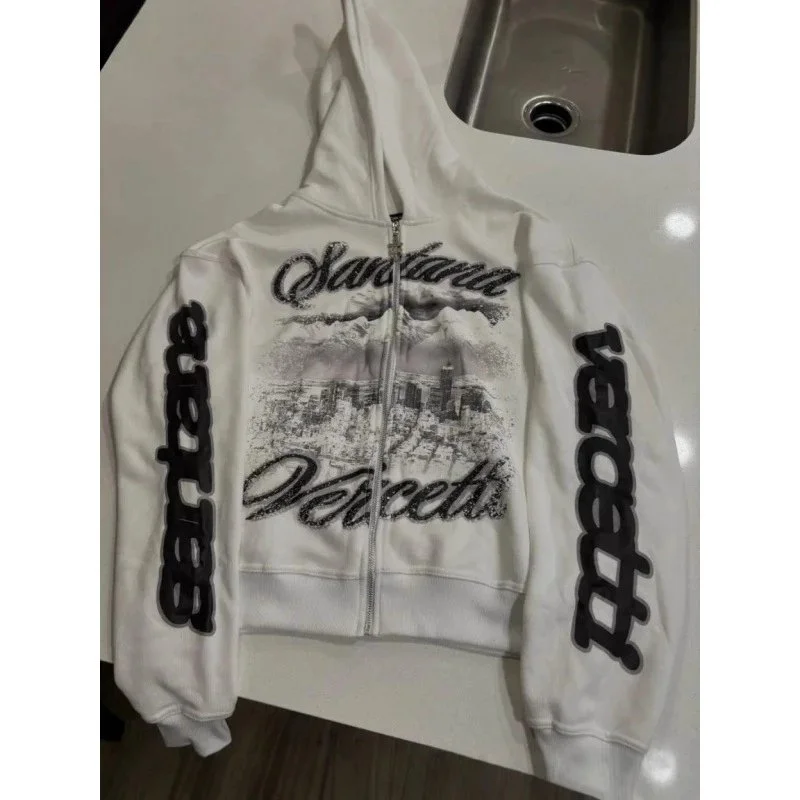 Santana Vercetti Cityscape Print Zip-Up Hoodie