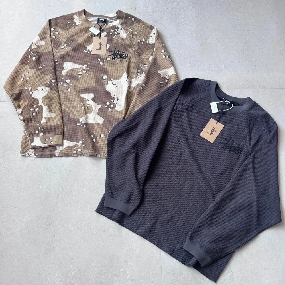 Stussy Waffle Knit Camo and Solid Long Sleeve Top