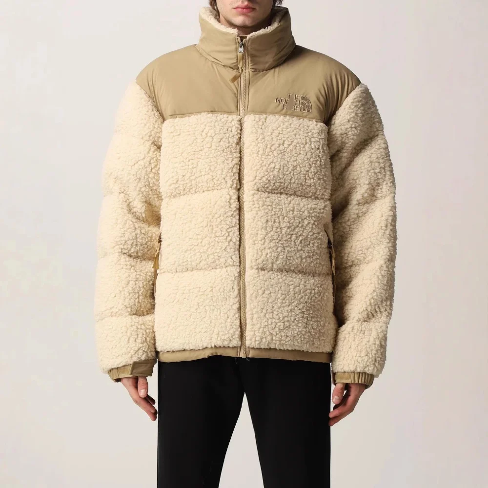 The North Face Beige and cream shearling-lined puffer jacket with high collar