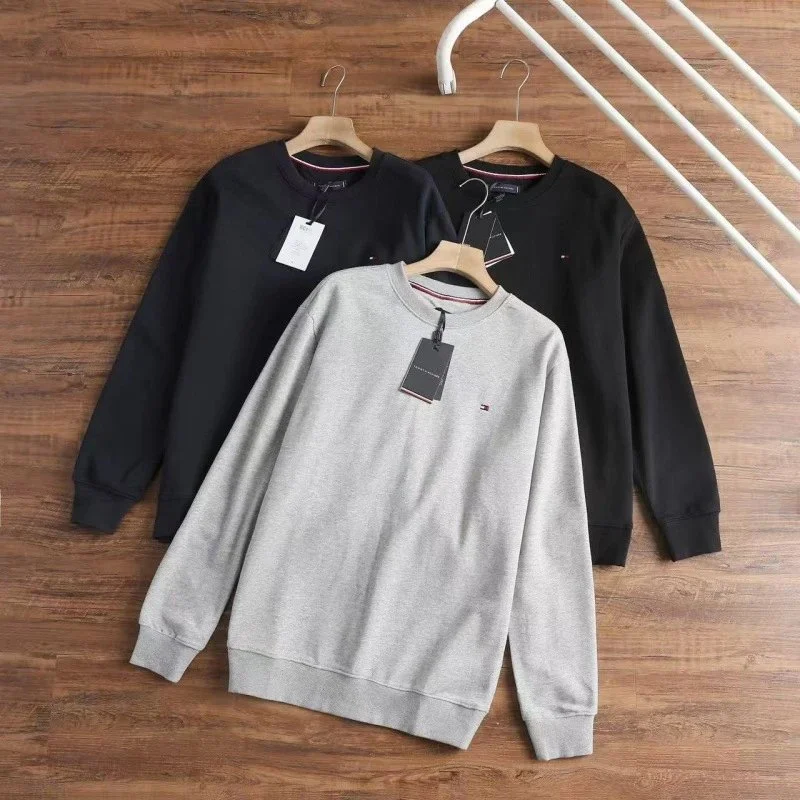 Tommy Hilfiger Grey and black cotton crewneck sweatshirts with small chest logo