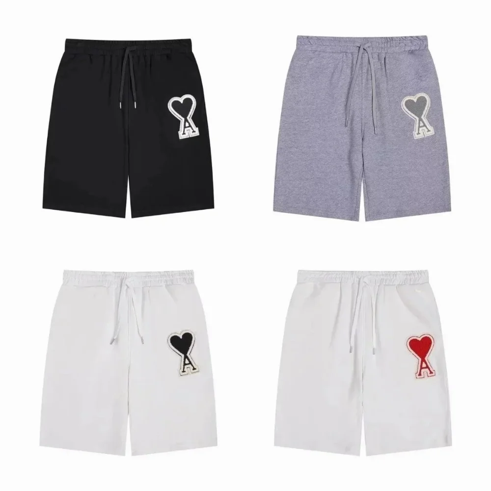 Ami Paris Heart Logo Embroidered Shorts