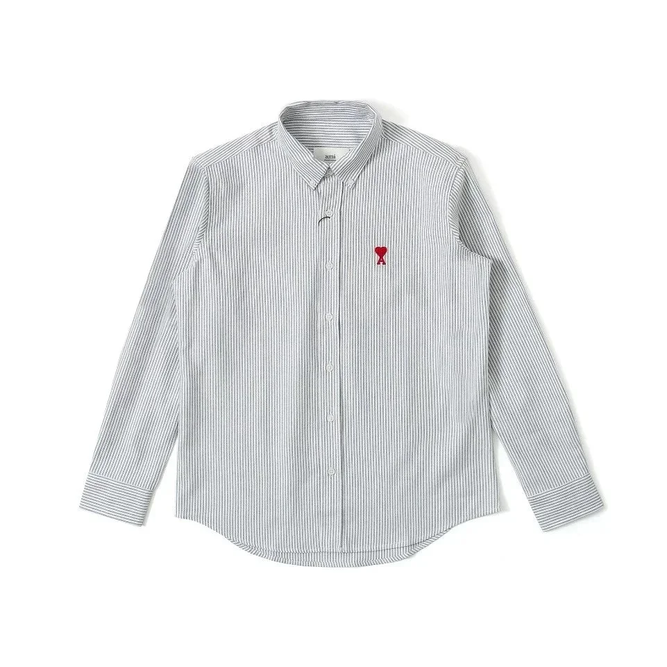 Ami Paris Red Heart Embroidery Button-Down Shirt