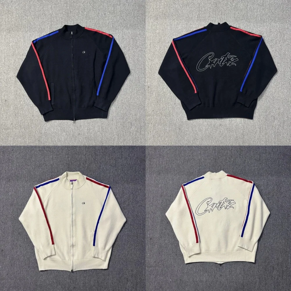 Sp5der Script Logo Ribbed Knit Track Jacket