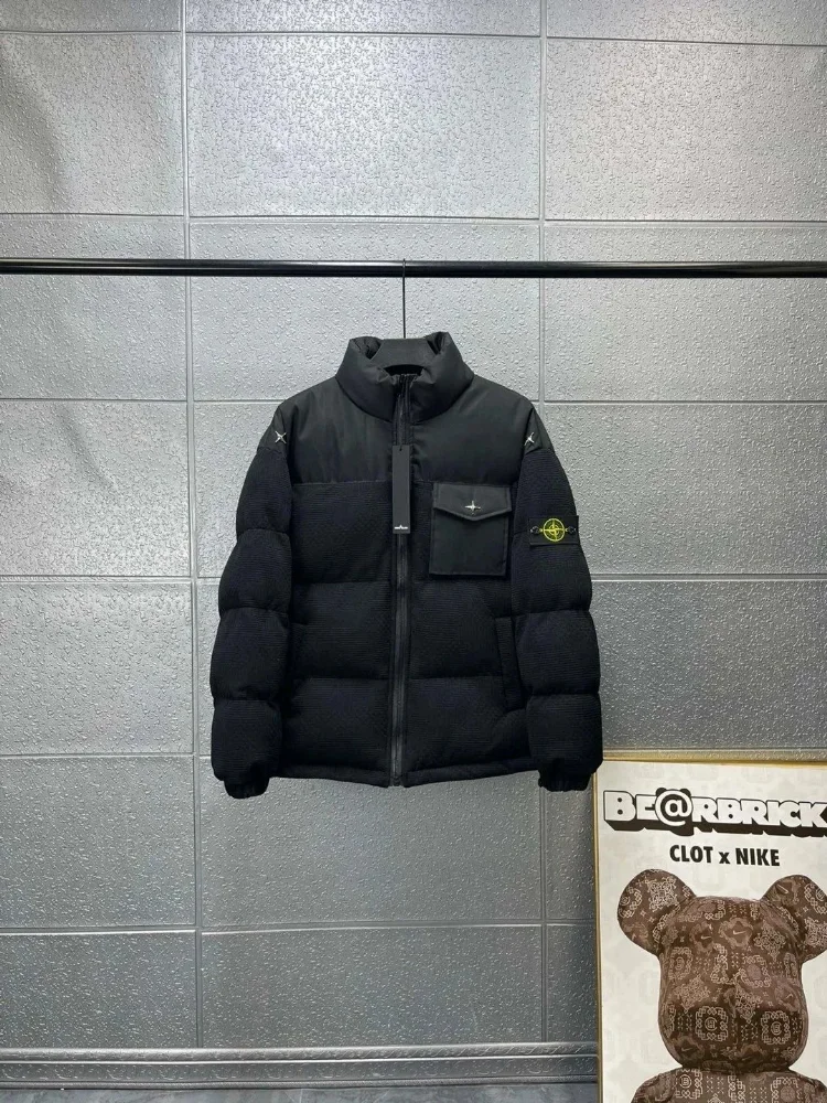 Stone Island Black Corduroy Panel Puffer Jacket